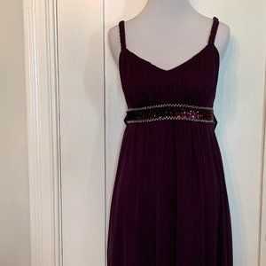 Purple Gathered Empire Waist Knee Length D…